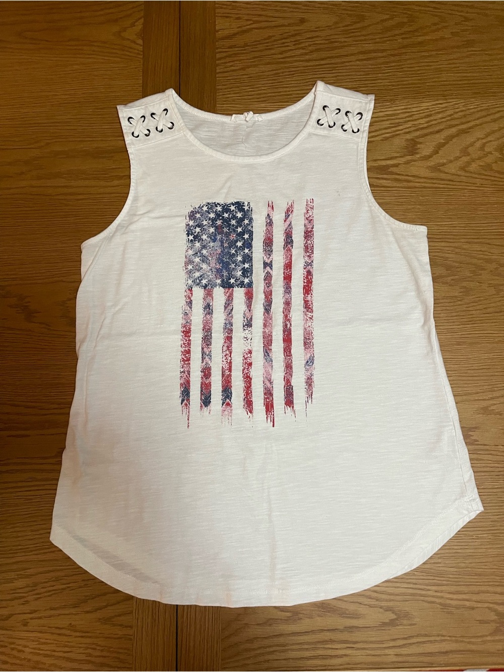 3 Piece - Maurices White Tank Top with Distressed Flag, All American Tank, Short